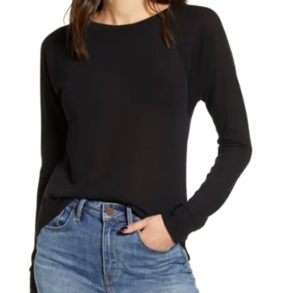 Treasure & Bond Curved Hem Long Sleeve Tee in Black - Picture 1 of 4